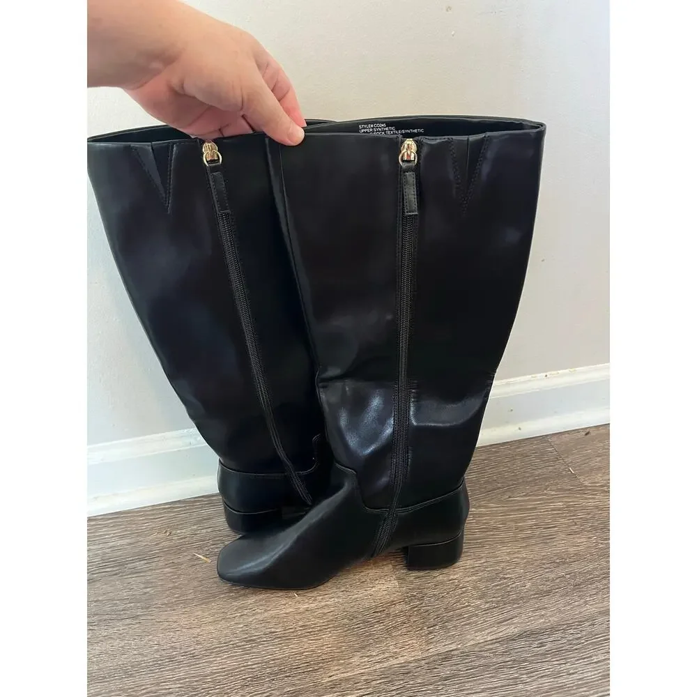J. Crew Square-toe tall leather boots in True Black Size 8.5